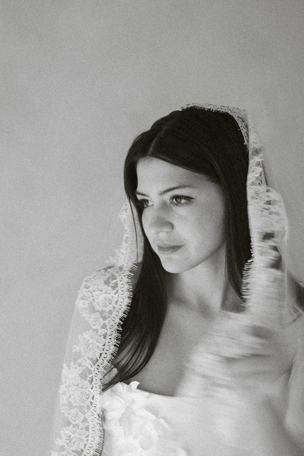 Céleste cathedral veil side profile with classic mantilla drape