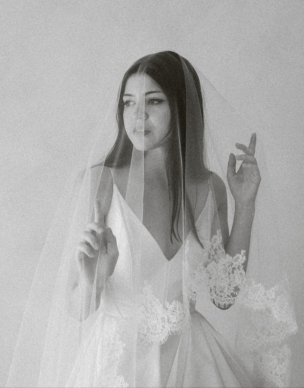 Luxury mantilla wedding veil with authentic French Leavers Lace